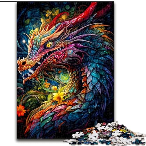 1000-teiliges Puzzle, buntes Drachenpuzzle aus Holz, Geburtstage, Weihnachten, Halloween, Erntedankfest, Ostern, 1000 Stück(50x75cm) von XHAXING