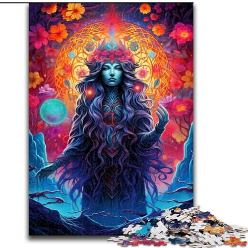 1000-teiliges Puzzle, farbenfrohes Puzzle mit mystischer Figur aus Holz, für Teenager und Jugendliche, ideales Geburtstags, 1000 Stück(50x75cm) von XHAXING