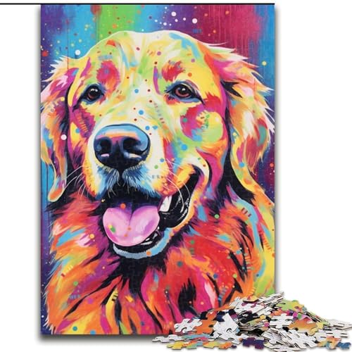 1000-teiliges Puzzle, lächelnder Golden Retriever-Hund, aus Pappe, mit interaktivem Familienspiel, Kinder ab 14 Jahren, 1000 Teile(26x38cm) von XHAXING