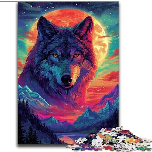 1000-teiliges Puzzle, psychedelisches Wolf-Puzzle aus Pappe, Spielzeug, Geschenk, pädagogisches, intellektuelles, entspannendes Familienspiel, 1000 Teile(26x38cm) von XHAXING
