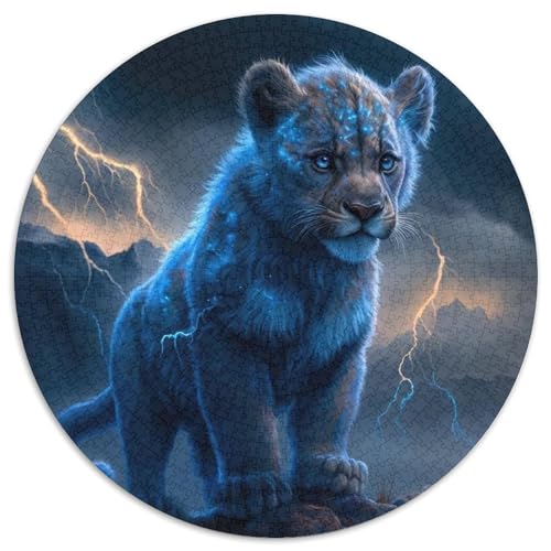 1000-teiliges Puzzle „Blitz-Löwenjunges“, rund, aus Pappe, Geschenkidee zum Geburtstag, anspruchsvolles Denkspiel (67,5 x 67,5 cm) von XHAXING