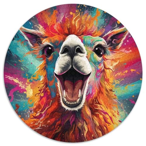 1000-teiliges Puzzle „Bunte Alpakas“, runde Papppuzzles, Denkspiel, interaktives Familienspiel, geeignet für Kinder ab 14 Jahren (67,5 x 67,5 cm) von XHAXING