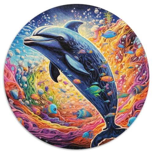1000-teiliges Puzzle „Bunte Delfine“, runde Papppuzzles, Denkspiel, interaktives Familienspiel, geeignet für Kinder ab 14 Jahren (67,5 x 67,5 cm) von XHAXING