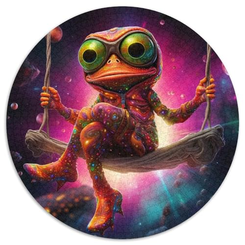 1000-teiliges Puzzle „Bunte Laubfrösche“, rund, aus Pappe, Geschenkidee zum Geburtstag, anspruchsvolles Denkspiel (67,5 x 67,5 cm) von XHAXING