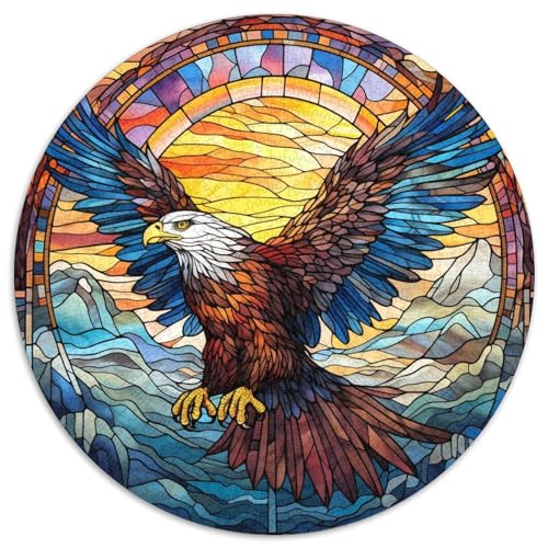 1000-teiliges Puzzle „Buntglasadler“, runde Kartonpuzzles, Denkspiel, interaktives Familienspiel, geeignet für Kinder ab 14 Jahren (67,5 x 67,5 cm) von XHAXING
