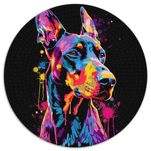 1000-teiliges Puzzle „Dobermann-Pinscher“, runde Papppuzzles, Denkspiel, interaktives Familienspiel, geeignet für Kinder ab 14 Jahren (67,5 x 67,5 cm) von XHAXING