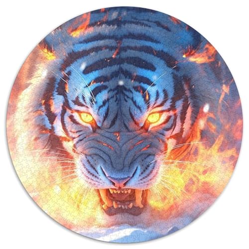 1000-teiliges Puzzle „Feurige arktische Tiger“, rund, Papierpuzzle, Spielzeug, Geschenk, pädagogisch wertvoll, intellektuell, entspannend, lustiges Familienspiel (Größe 67,5 x 67,5 cm) von XHAXING