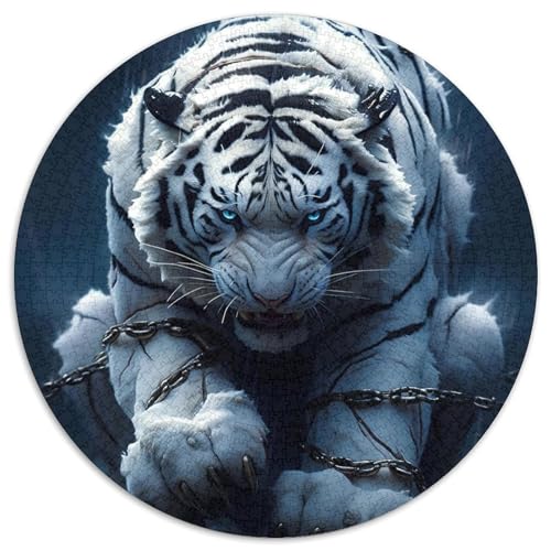1000-teiliges Puzzle „Fierce Tiger“, runde Papppuzzles, Denkspiel, interaktives Familienspiel, geeignet für Kinder ab 14 Jahren (67,5 x 67,5 cm) von XHAXING