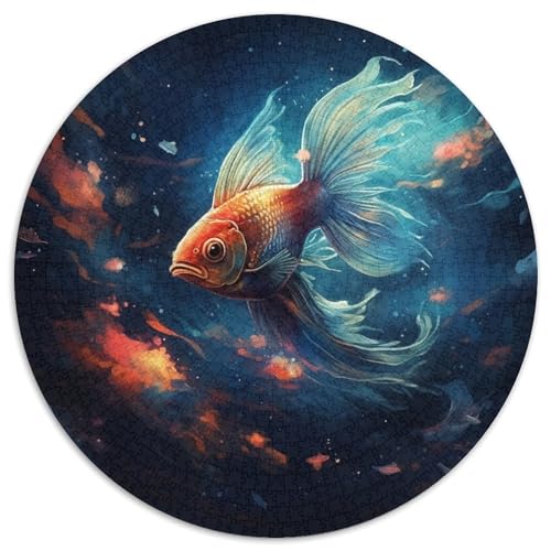 1000-teiliges Puzzle „Galaxie-Goldfisch“, runde Papppuzzles, Denkspiel, interaktives Familienspiel, geeignet für Kinder ab 14 Jahren (67,5 x 67,5 cm) von XHAXING