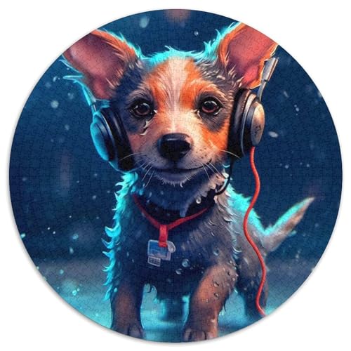 1000-teiliges Puzzle „Hund“, rund, Papppuzzle, Denksportaufgabe, interaktives Familienspiel, geeignet für Kinder ab 14 Jahren (67,5 x 67,5 cm) von XHAXING