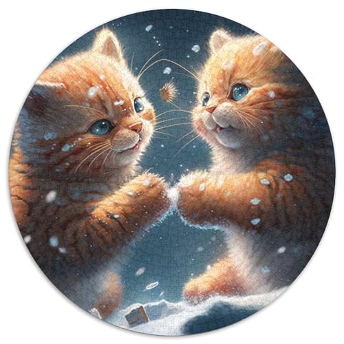 1000-teiliges Puzzle „Kätzchen im Schnee“, rund, aus Pappe, Geschenkidee zum Geburtstag, anspruchsvolles Denkspiel (67,5 x 67,5 cm) von XHAXING