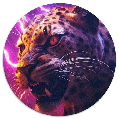 1000-teiliges Puzzle „Lightning Leopards“, runde Papppuzzles, Denkspiel, interaktives Familienspiel, geeignet für Kinder ab 14 Jahren (67,5 x 67,5 cm) von XHAXING