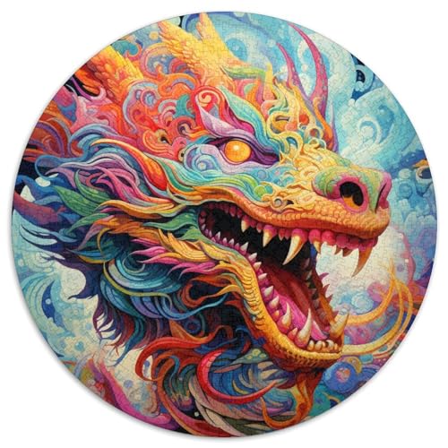 1000-teiliges Puzzle „Psychedelic Art Dragon“, runde Kartonpuzzles, Denkspiel, interaktives Familienspiel, geeignet für Kinder ab 14 Jahren (67,5 x 67,5 cm) von XHAXING