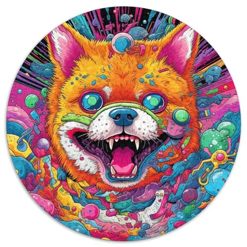 1000-teiliges Puzzle „Psychedelic Corgi“, runde Papppuzzles, Denkspiel, interaktives Familienspiel, geeignet für Kinder ab 14 Jahren (67,5 x 67,5 cm) von XHAXING