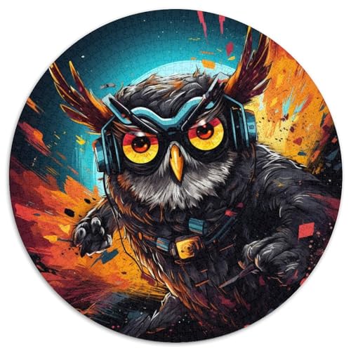 1000-teiliges Puzzle „Psychedelic Owl“, runde Papppuzzles, Denkspiel, interaktives Familienspiel, geeignet für Kinder ab 14 Jahren (67,5 x 67,5 cm) von XHAXING