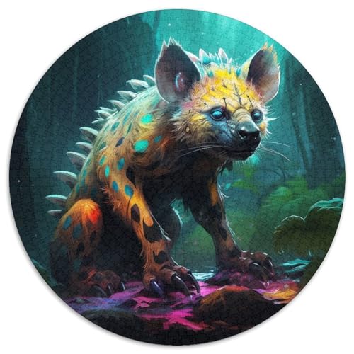 1000-teiliges Puzzle „Psychedelic The Hyena“, runde Papppuzzles, Denkspiel, interaktives Familienspiel, geeignet für Kinder ab 14 Jahren (67,5 x 67,5 cm) von XHAXING