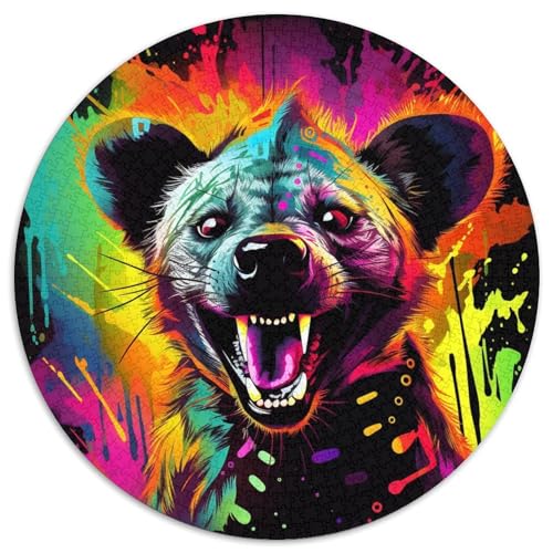 1000-teiliges Puzzle „Psychedelic The Hyena“, runde Papppuzzles, Denkspiel, interaktives Familienspiel, geeignet für Kinder ab 14 Jahren (67,5 x 67,5 cm) von XHAXING