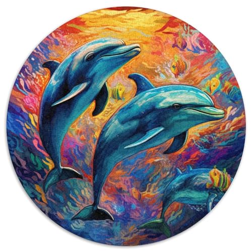 1000-teiliges Puzzle „Psychedelischer Delfin“, runde Papppuzzles, Denkspiel, interaktives Familienspiel, geeignet für Kinder ab 14 Jahren (67,5 x 67,5 cm) von XHAXING