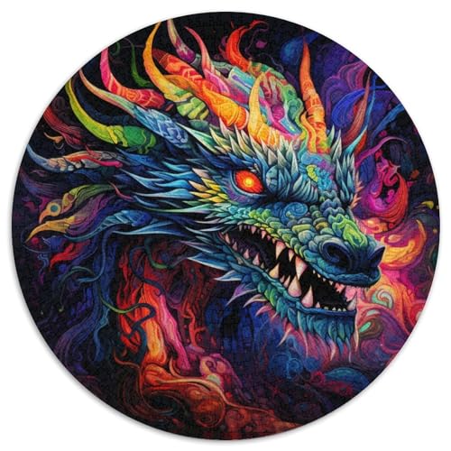 1000-teiliges Puzzle „Psychedelischer Drache“ – rund – Papppuzzle – Geburtstagsgeschenkidee – anspruchsvolles Denkspiel (67,5 x 67,5 cm) von XHAXING