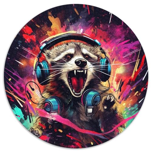 1000-teiliges Puzzle „Psychedelischer Tierwaschbär“, runde Papppuzzles, Denkspiel, interaktives Familienspiel, geeignet für Kinder ab 14 Jahren (67,5 x 67,5 cm) von XHAXING