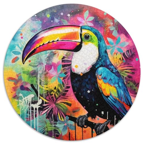 1000-teiliges Puzzle Art Tukane, runde Papppuzzles, Denkspiel, interaktives Familienspiel, geeignet für Kinder ab 14 Jahren (67,5 x 67,5 cm) von XHAXING