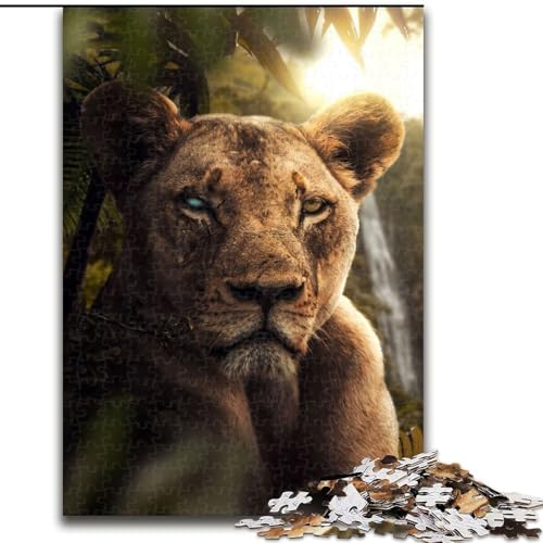 1000-teiliges Puzzle Blinde Löwin aus Holz, mit interaktivem Familienspiel, Kinder ab 14 Jahren, 1000 Teile(50x75cm) von XHAXING