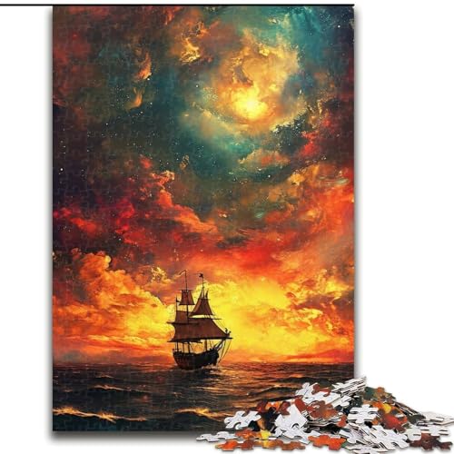 1000-teiliges Puzzle Boot bei Sonnenuntergang, aus Pappe, Spielzeug, Geschenk, pädagogisch wertvoll, intellektuell, entspannend, lustiges Familienspiel, 1000 Teile(26x38cm) von XHAXING