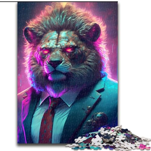1000-teiliges Puzzle Boss-Löwe im Anzug, Puzzle aus Holz, mit interaktivem Familienspiel, Kinder ab 14 Jahren, 1000 Teile(50x75cm) von XHAXING