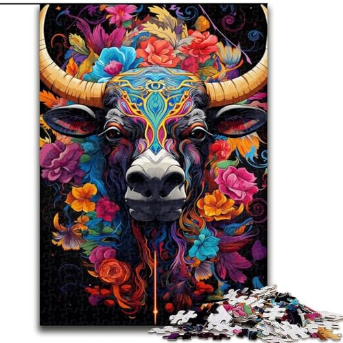 1000-teiliges Puzzle Bunte Stiere aus Pappe, anspruchsvolles DIY-Denkspiel, interaktives Familienspiel, 1000 Teile(26x38cm) von XHAXING
