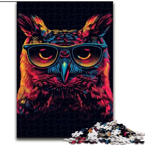 1000-teiliges Puzzle Eule mit Sonnenbrille, Puzzle aus Holz, anspruchsvolles DIY-Denkspiel, interaktives Familienspiel, 1000 Teile(50x75cm) von XHAXING