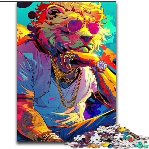 1000-teiliges Puzzle Fashion Lions aus Pappe, Geburtstage, Weihnachten, Halloween, Thanksgiving, Ostern, 1000 Teile(26x38cm) von XHAXING