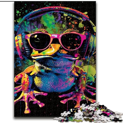 1000-teiliges Puzzle Frosch mit Kopfhörern. Aus Pappe, Geburtstage, Weihnachten, Halloween, Thanksgiving, Ostern. 1000 Teile(26x38cm) von XHAXING