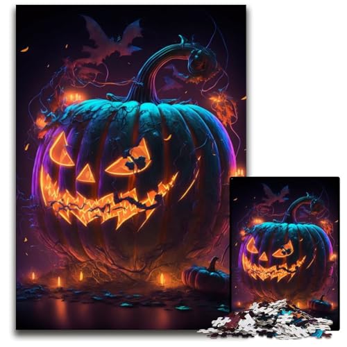 1000-teiliges Puzzle-Geschenk, Kürbiskerzen, anspruchsvolles Rätsel, Denksportspiel für Teenager, 50 x 75 cm von XHAXING