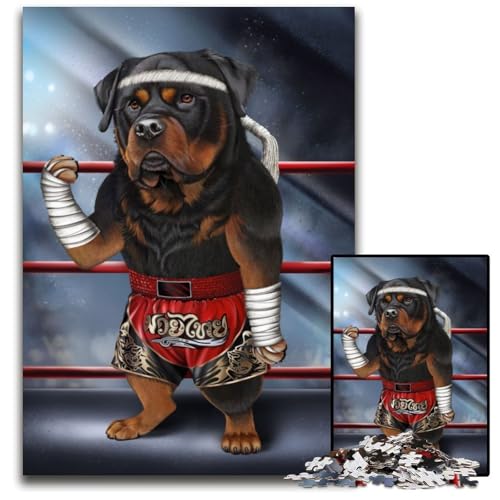 1000-teiliges Puzzle-Geschenk, Rottweiler-Hund, Thai-Boxen, Holzpuzzle für Erwachsene, Familie und Freunde, geeignet für Kinder ab 14 Jahren, 50x75cm 1000-teiliges Puzzle-Geschenk, Rottweiler-Hund, Thai-Boxen, Holzpuzzle für Erwachsene, Familie und Freunde, geeignet für Kinder ab 14 Jahren, 50x75cm von XHAXING