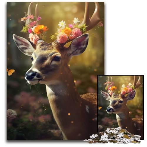 1000-teiliges Puzzle-Geschenk, süße Hirschblume, anspruchsvolles Puzzle, Denkspiel für Teenager, 50x75cm 1000-teiliges Puzzle-Geschenk, süße Hirschblume, anspruchsvolles Puzzle, Denkspiel für Teenager, 50x75cm von XHAXING