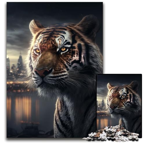 1000-teiliges Puzzle-Geschenk „Tiger in der Großstadt“, Holzpuzzle für Erwachsene, Familie und Freunde, geeignet für Kinder ab 14 Jahren, 50x75cm von XHAXING
