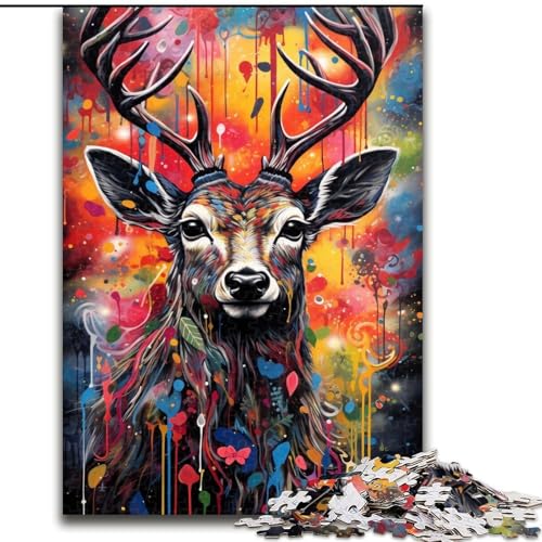 1000-teiliges Puzzle Graffiti-Hirsch aus Pappe, Geburtstage, Weihnachten, Halloween, Thanksgiving, Ostern, 1000 Teile(26x38cm) von XHAXING