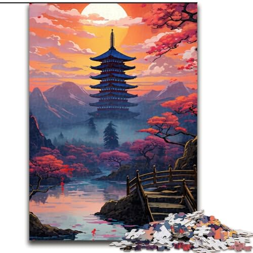 1000-teiliges Puzzle Japanische Tempel, Puzzle aus Holz, Geburtstage, Weihnachten, Halloween, Thanksgiving, Ostern, 1000 Stück(50x75cm) von XHAXING