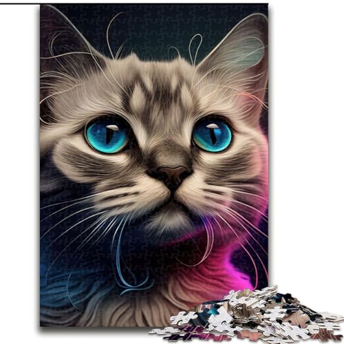1000-teiliges Puzzle Katze, Pop-Art, Tiergesicht, aus Pappe, mit interaktivem Familienspiel, Kinder ab 14 Jahren, 1000 Teile(26x38cm) von XHAXING