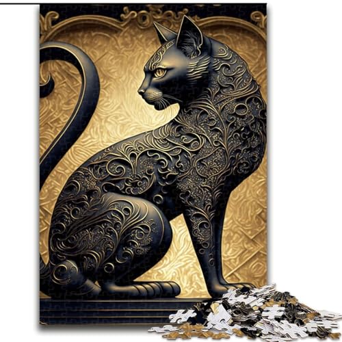 1000-teiliges Puzzle Katze, goldenes Art-Deco-Puzzle aus Pappe, interaktives Familienspiel, DIY-Heimdekor, Gehirn-Herausforderung, Geschenk, 1000 Teile(26x38cm) von XHAXING