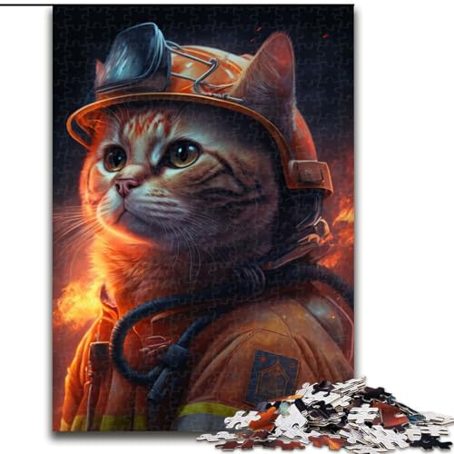 1000-teiliges Puzzle Katze-Feuerwehrmann aus Pappe, interaktives Familienspiel, DIY-Heimdeko, Gehirn-Herausforderung, Geschenk, 1000 Teile(26x38cm) von XHAXING