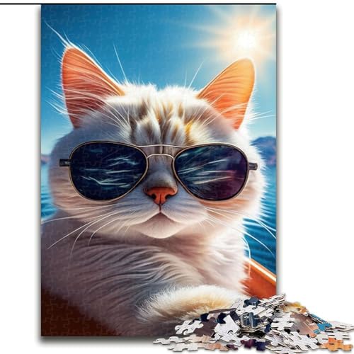 1000-teiliges Puzzle Katze mit Sonnenbrille aus Holz, Geburtstage, Weihnachten, Halloween, Erntedankfest, Ostern, 1000 Teile(50x75cm) von XHAXING