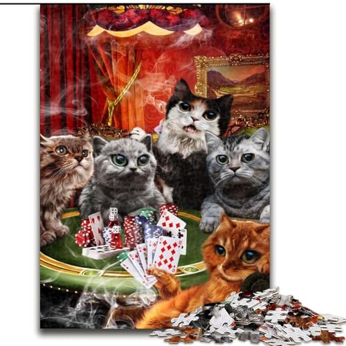 1000-teiliges Puzzle Katze spielt Pokerspiel. Aus Pappe, Geburtstage, Weihnachten, Halloween, Erntedankfest, Ostern. 1000 Teile(26x38cm) von XHAXING