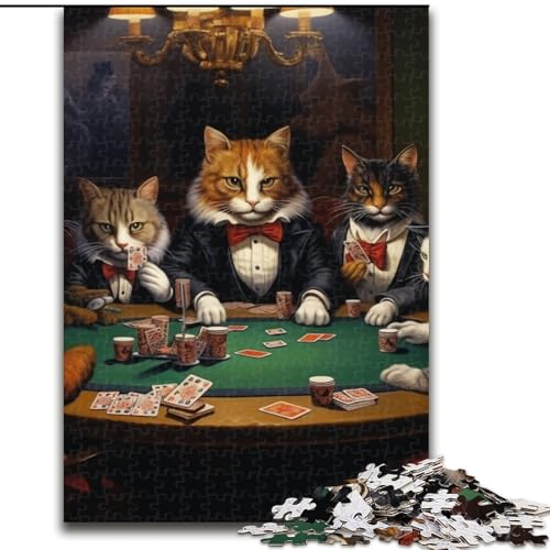 1000-teiliges Puzzle Katzen Spielen Poker, Puzzle aus Holz, mit interaktivem Familienspiel, Kinder ab 14 Jahren, 1000 Teile(50x75cm) von XHAXING