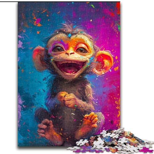 1000-teiliges Puzzle Lächelndes AFFENbaby aus Holz, Geburtstage, Weihnachten, Halloween, Erntedankfest, Ostern, 1000 Stück(50x75cm) von XHAXING