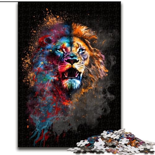 1000-teiliges Puzzle Neon-Löwe aus Holz, anspruchsvolles DIY-Denkspiel, interaktives Familienspiel, 1000 Teile(50x75cm) von XHAXING