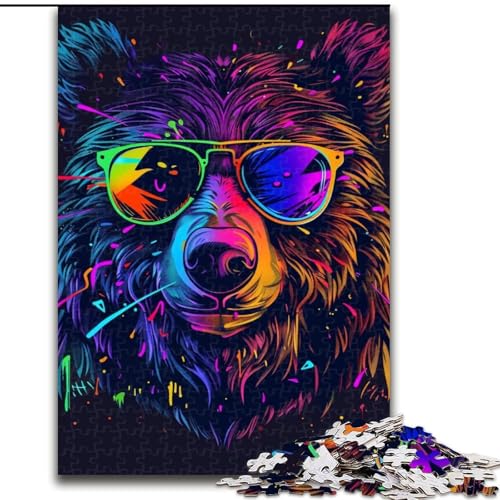 1000-teiliges Puzzle Neonbär mit Sonnenbrille, Puzzle aus Holz, ideal für Büro, Schlafzimmer, Wohnzimmerdekoration, 1000 Teile(50x75cm) von XHAXING