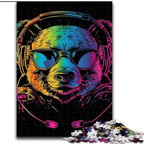 1000-teiliges Puzzle Panda mit Kopfhörern, Puzzle aus Holz, Geburtstage, Weihnachten, Halloween, Thanksgiving, Ostern, 1000 Stück(50x75cm) von XHAXING