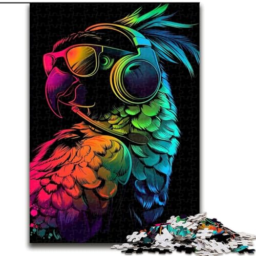 1000-teiliges Puzzle Papagei mit Sonnenbrille, Puzzle aus Pappe, anspruchsvolles DIY-Denkspiel, interaktives Familienspiel, 1000 Teile(26x38cm) von XHAXING