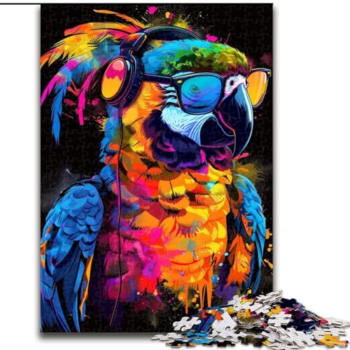 1000-teiliges Puzzle Papagei mit Sonnenbrille, Puzzle aus Pappe, perfekt für Familienspaß, Partyspiele, Geburtstagsparty-Geschenke, 1000 Teile(26x38cm) von XHAXING